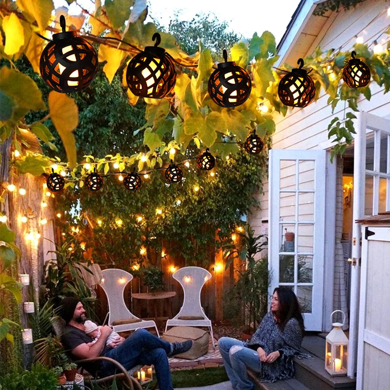Luces Solares Llama Parpadeante con 8 Bolas para Patio y Jardín
