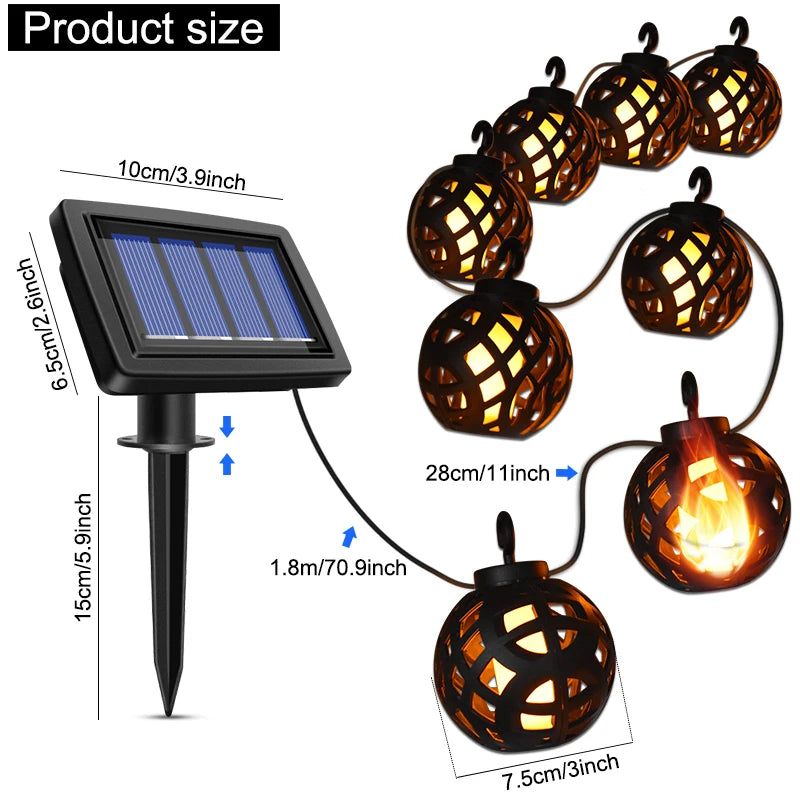 Luces Solares Llama Parpadeante con 8 Bolas para Patio y Jardín