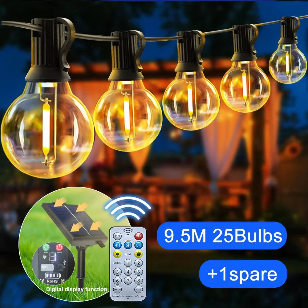 Luces Solares G40 para Patio con Control Remoto Bombillas Irrompibles IP65