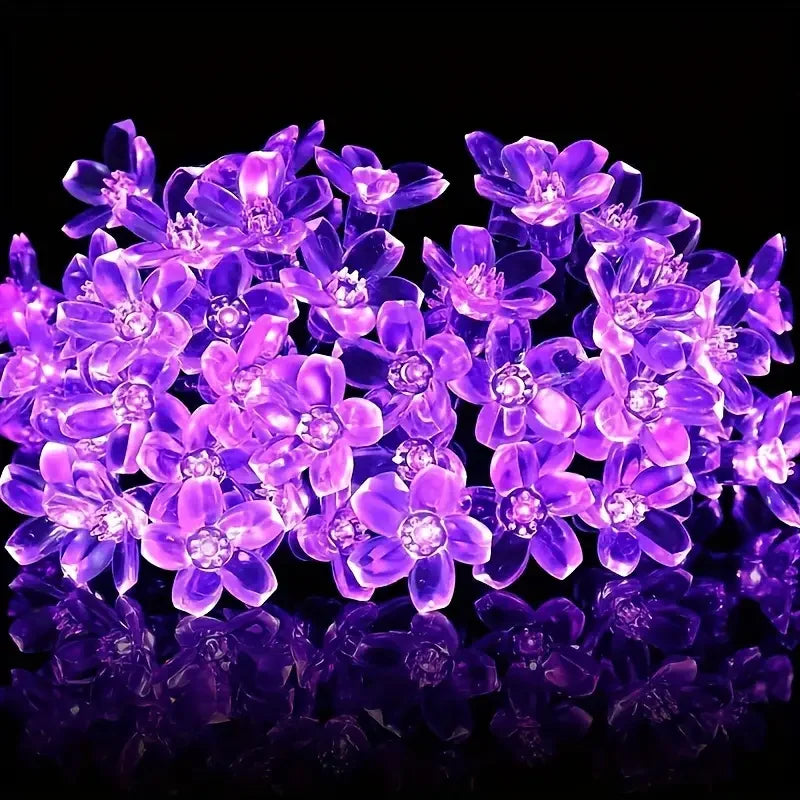 Luces Solares Flor de Cerezo Multicolor Guirnalda Resistente al Agua Decoración Navideña Exterior