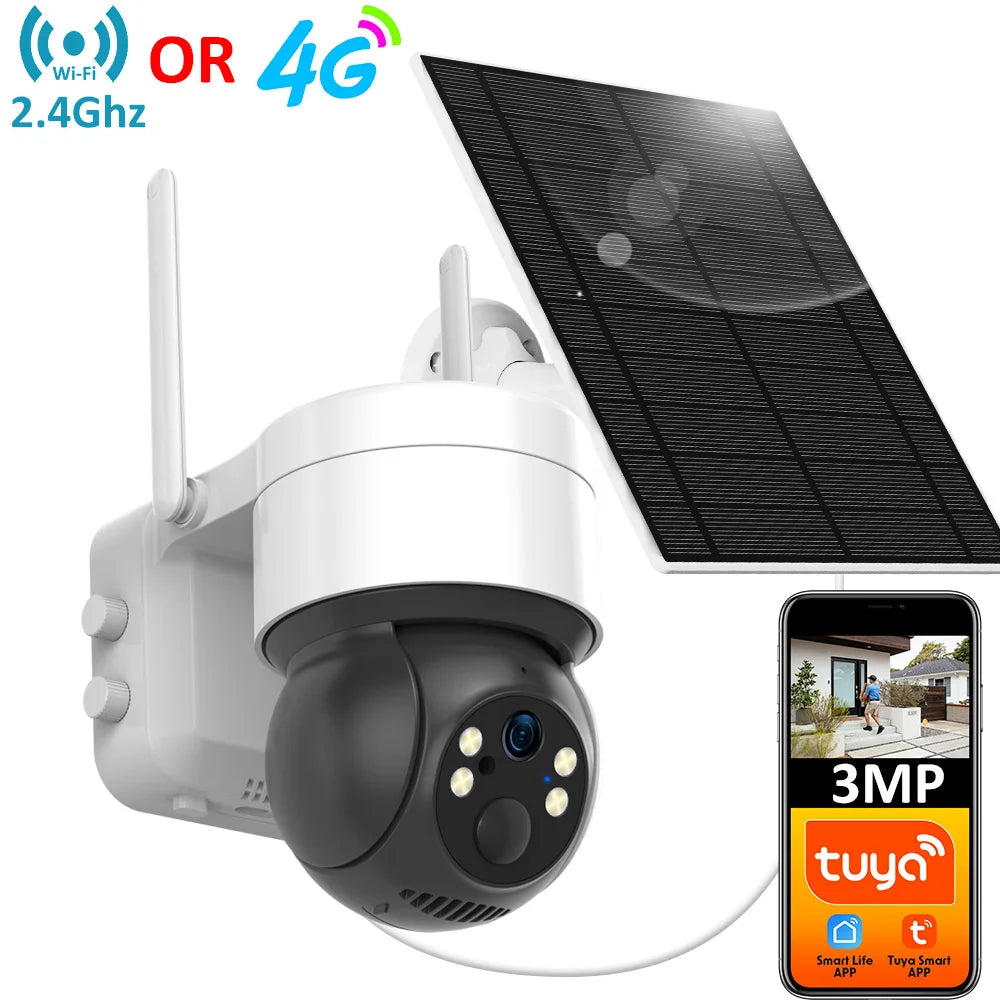 Cámara Solar Tuya SmartLife 3MP 4G/WiFi PTZ con Seguimiento Automático y Visión Nocturna