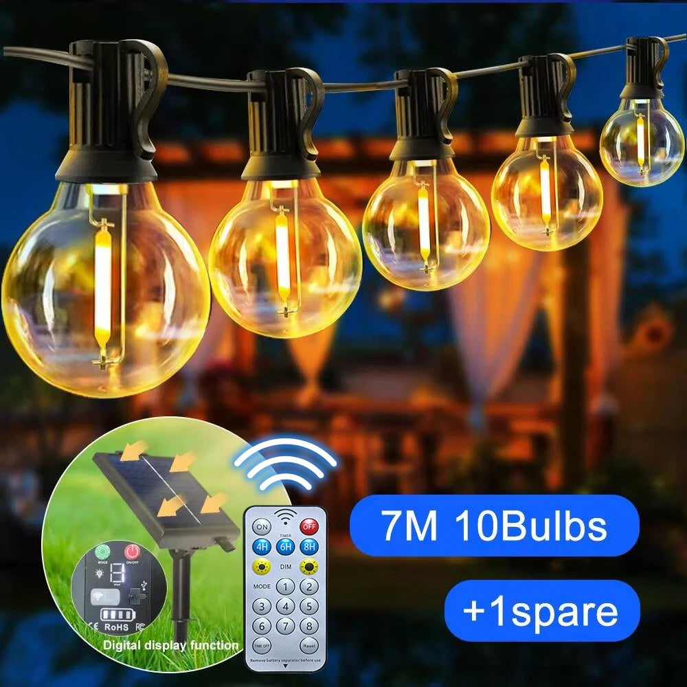 Luces Solares G40 para Patio con Control Remoto Bombillas Irrompibles IP65