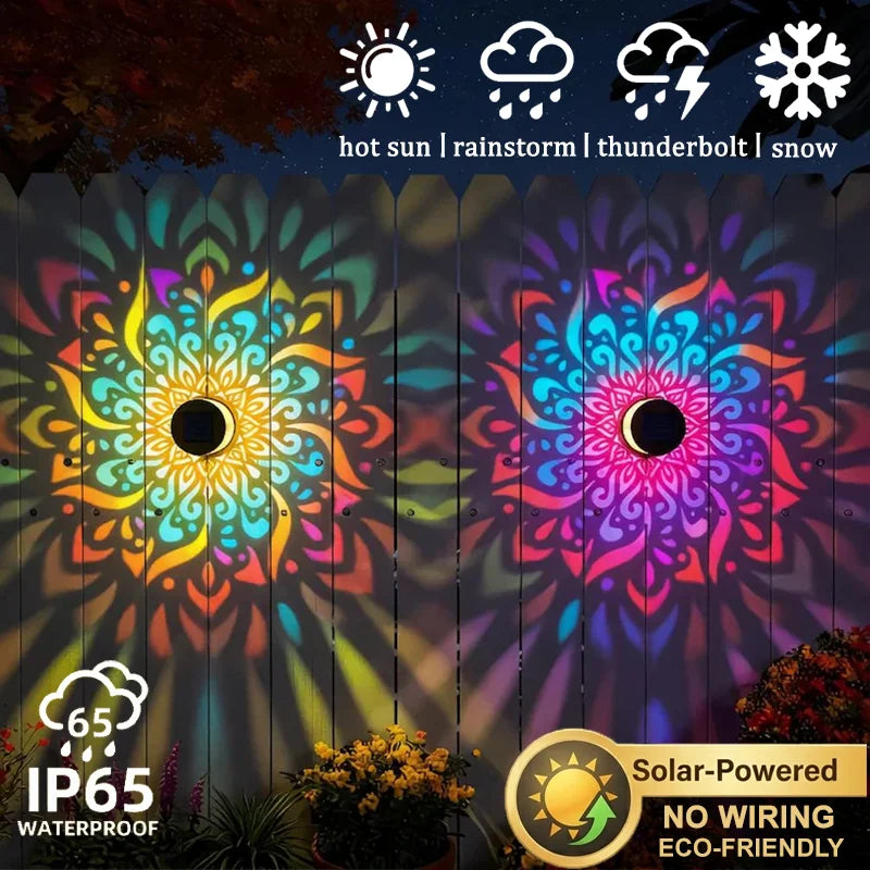 Lámpara Solar de Pared Mandala LED para Jardín, Terraza y Corredor