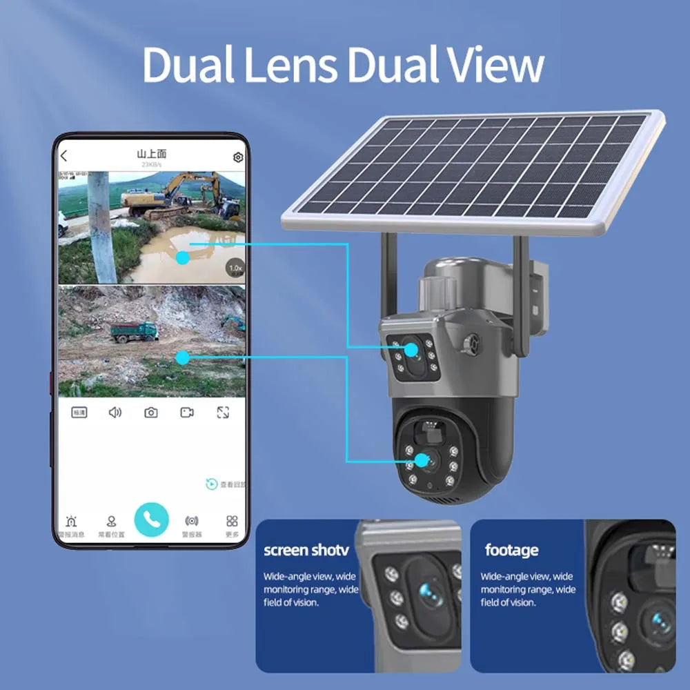 Cámara Solar CCTV 4K WiFi con Doble Lente PTZ para Exterior