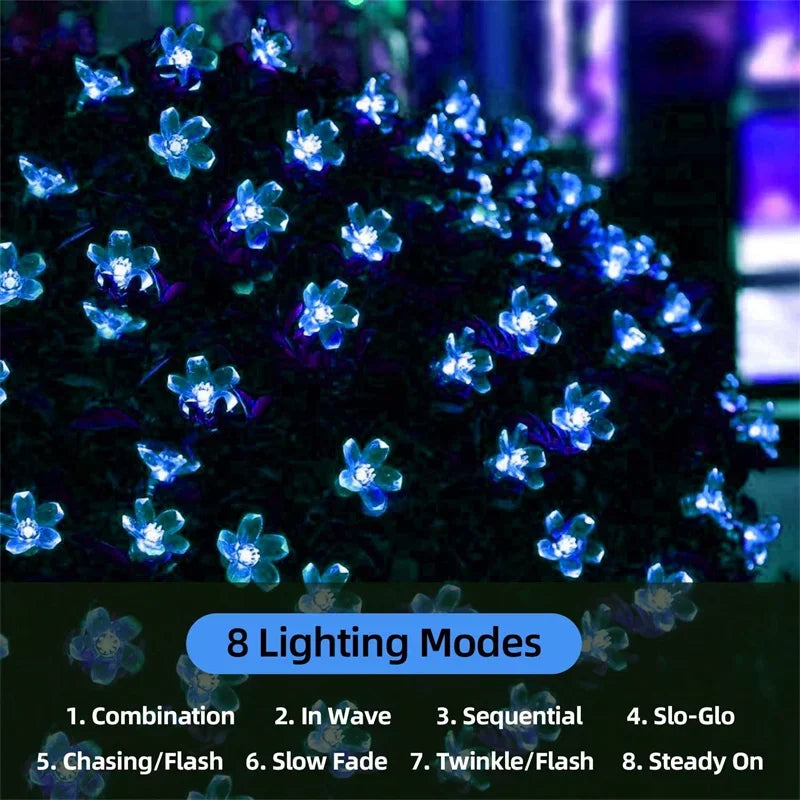 Luces Solares Flor de Cerezo para Jardín Resistente al Agua Guirnalda Decoración Navideña