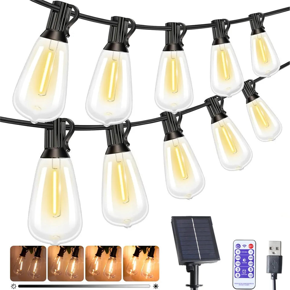 Luces Solares ST38 para Exterior Carga Solar y USB 6 Modos para Jardín y Bodas