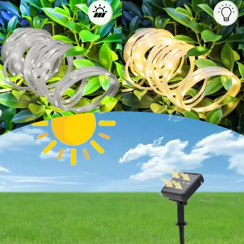 Tubo Solar LED Impermeable para Jardín y Navidad 32m/22m/12m/7m
