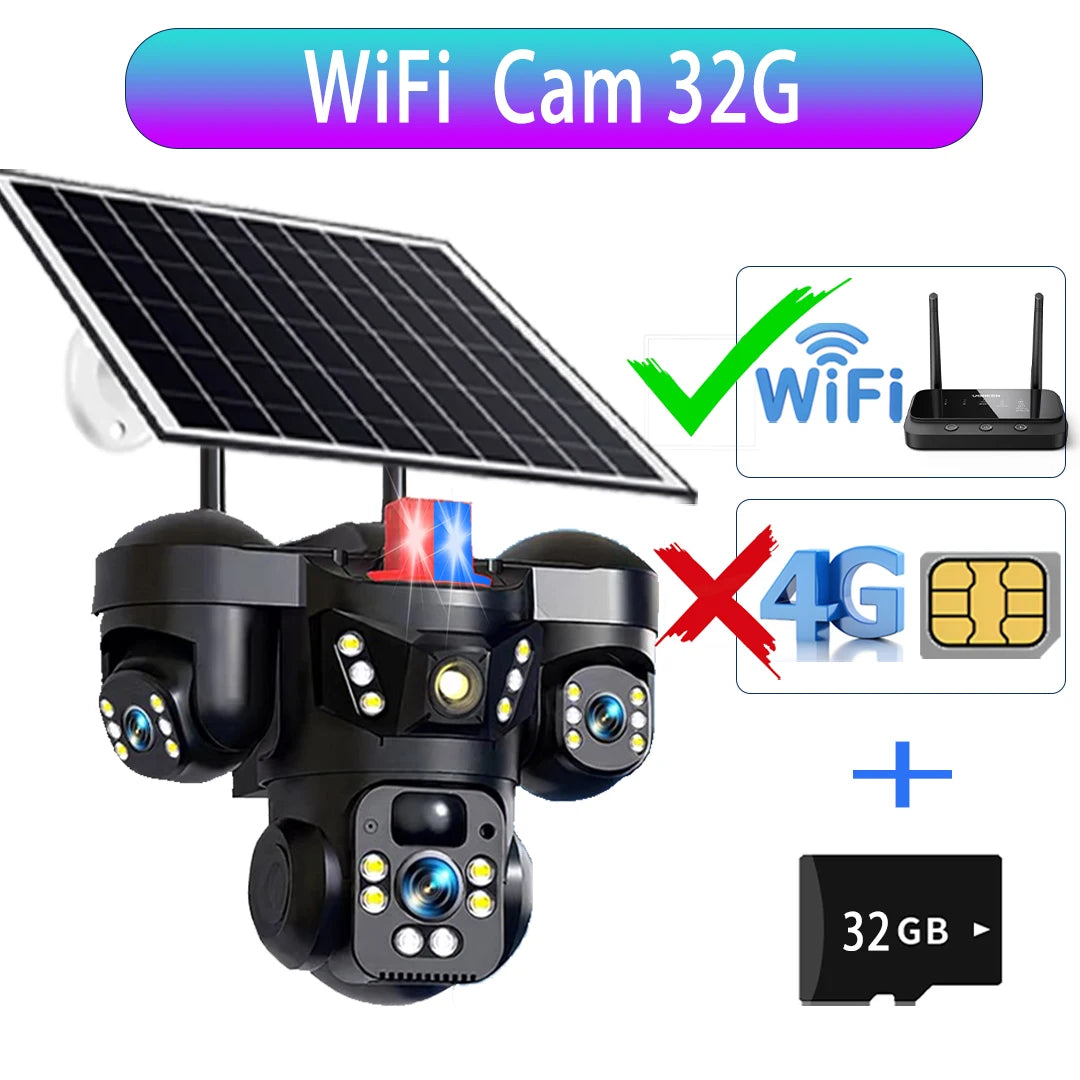 Cámara Solar V380 15MP 4G/WiFi Triple Lente y Triple Pantalla con Zoom 10X