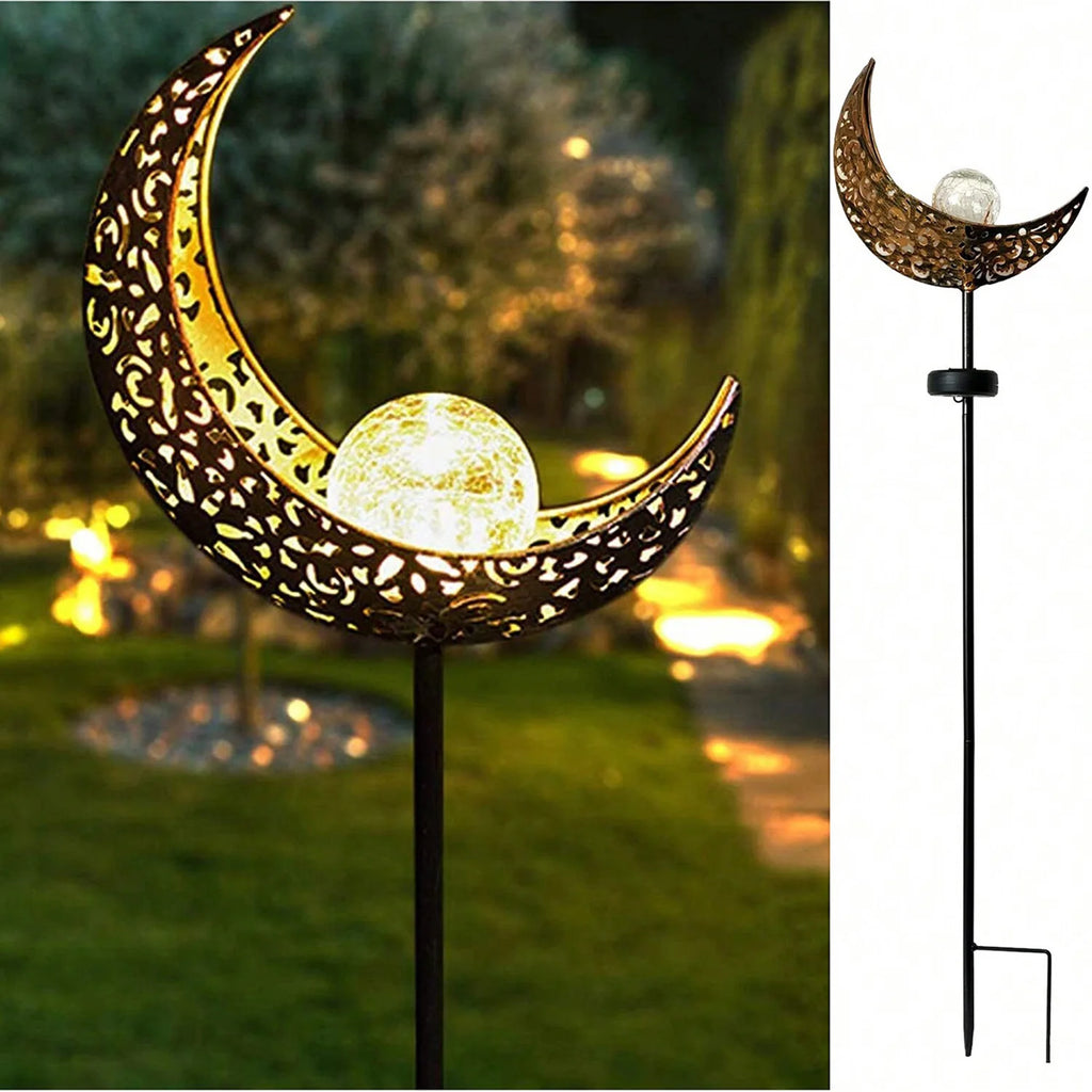 Luz Solar Decorativa Luna y Hadas con Vidrio Craquelado para Jardín
