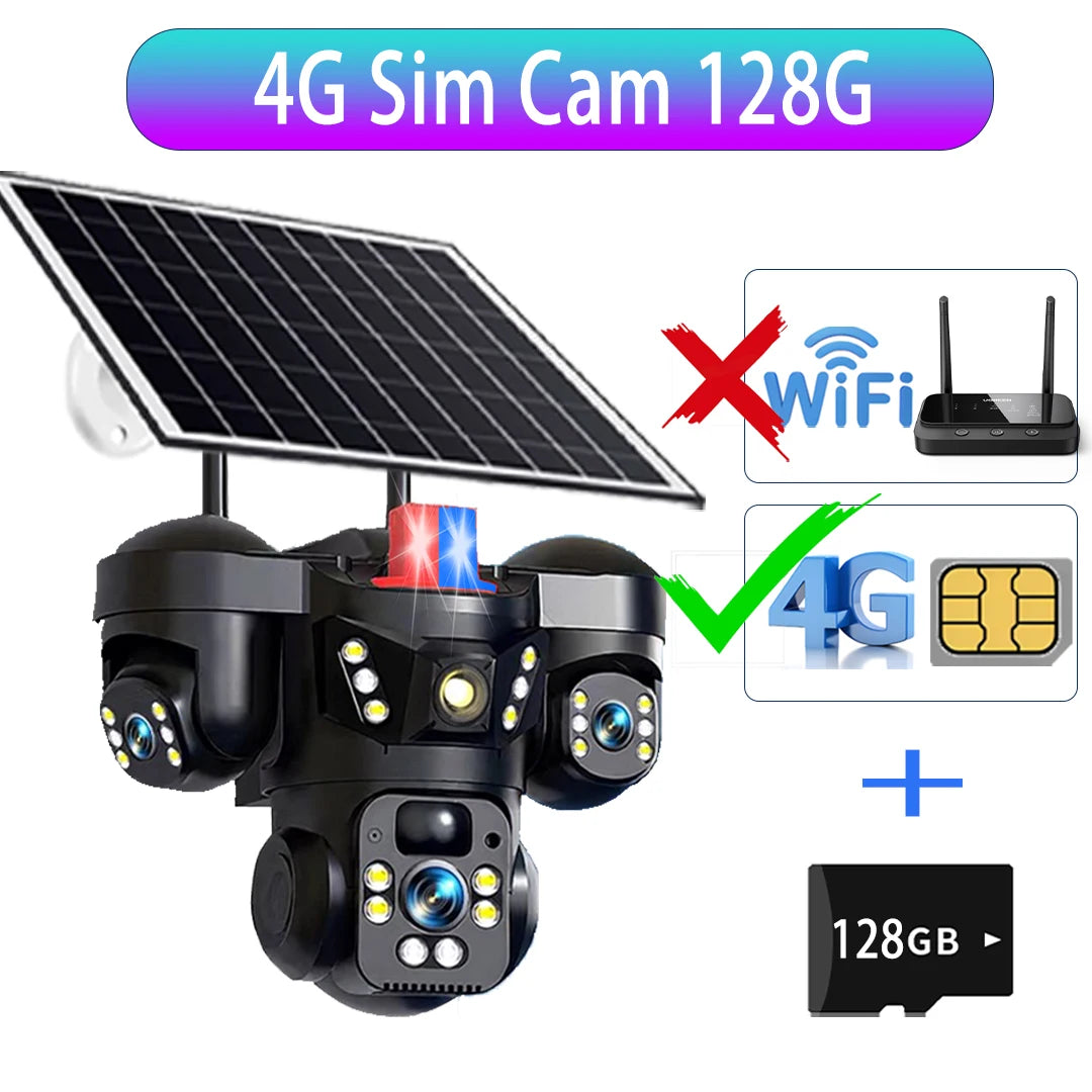 Cámara Solar V380 15MP 4G/WiFi Triple Lente y Triple Pantalla con Zoom 10X