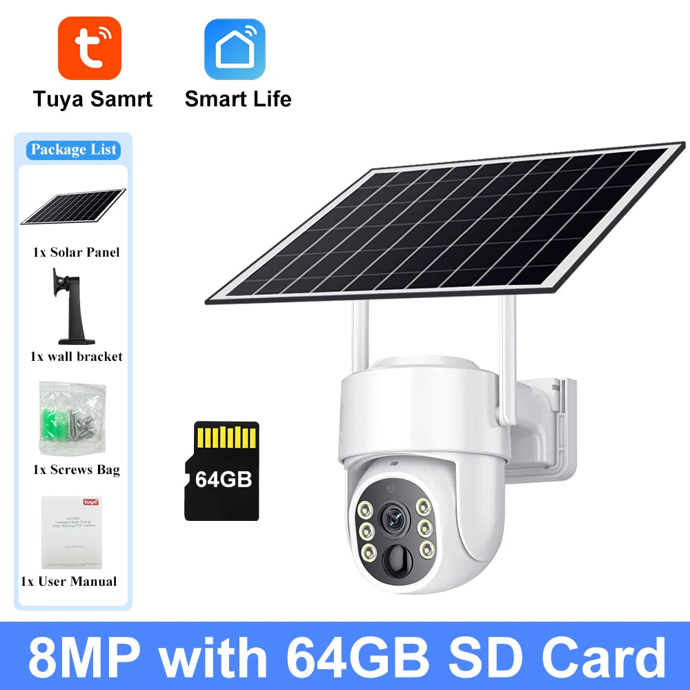 Cámara PTZ Solar Tuya 8MP WiFi con Detección de Movimiento y Batería