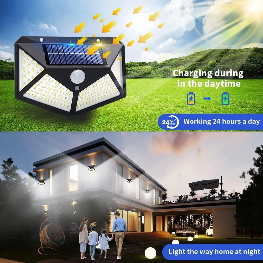 Lámpara Solar de Seguridad para Jardín con 100 LEDs y Sensor PIR