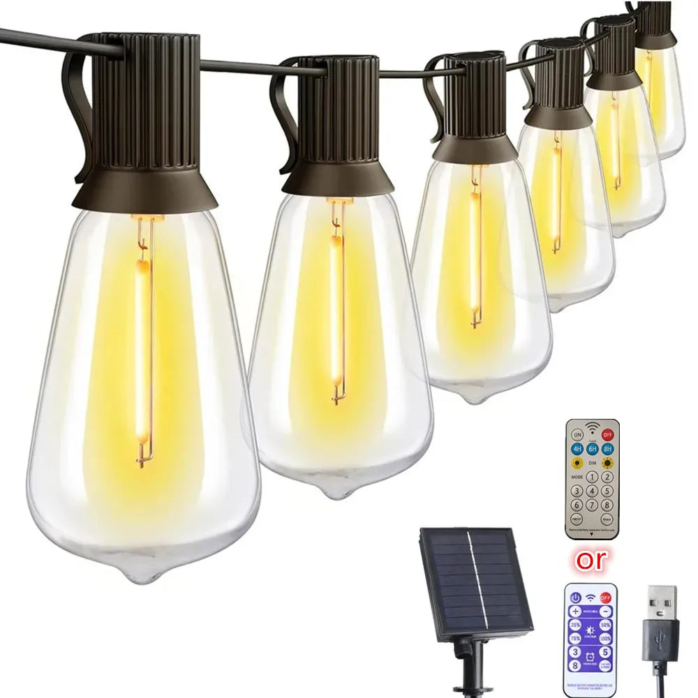 Luces Solares ST38 para Exterior Carga Solar y USB 6 Modos para Jardín y Bodas