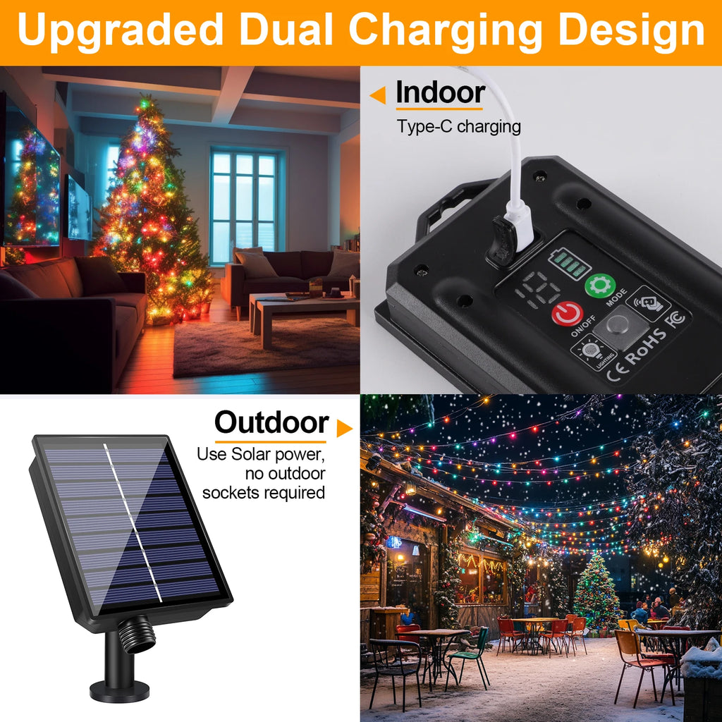 Luces Navideñas Solares C7 Multicolor con Control Remoto 8 Modos IP44