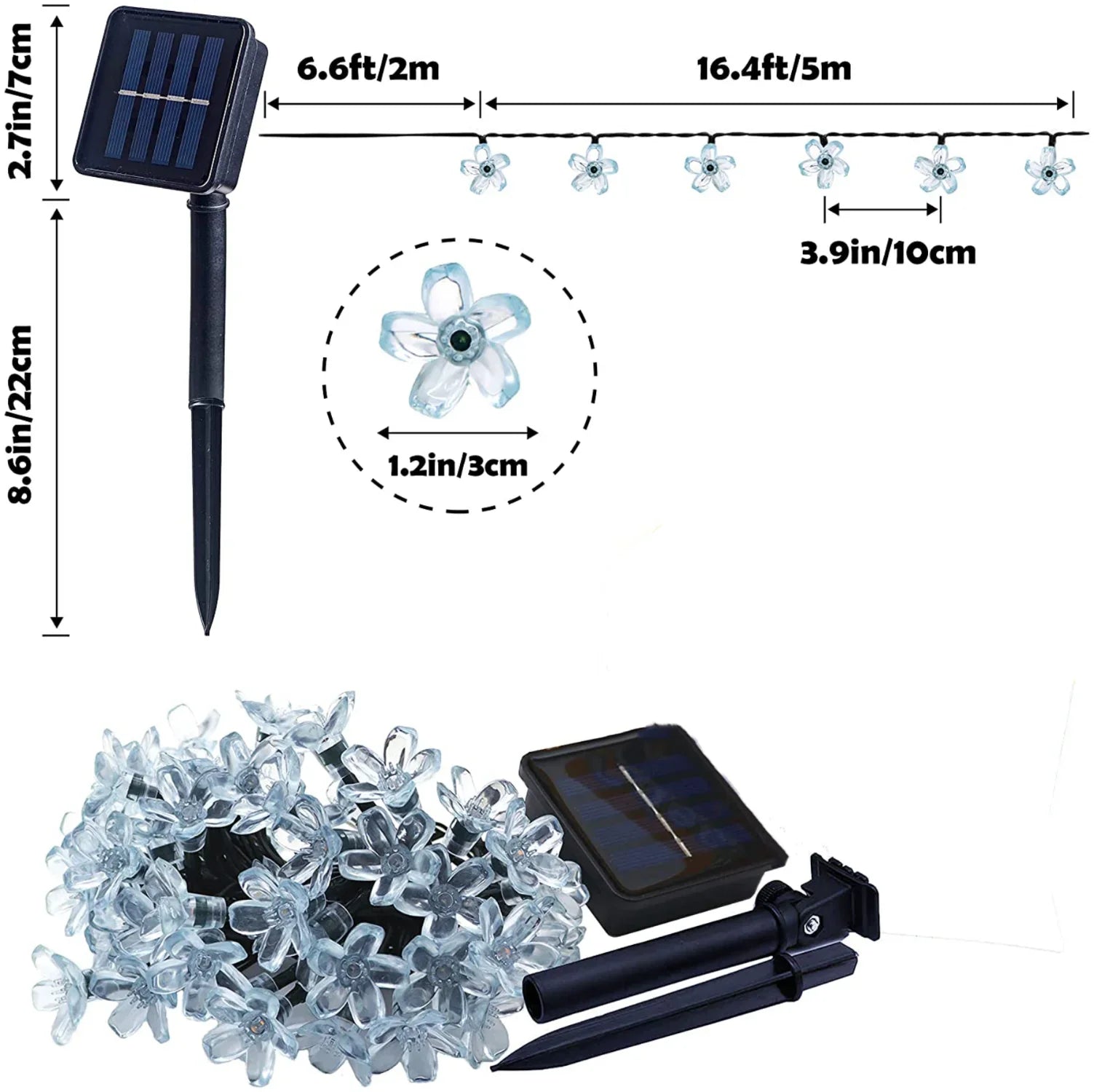 Luces Solares Flor de Cerezo Guirnalda Resistente al Agua Decoración Navideña Exterior