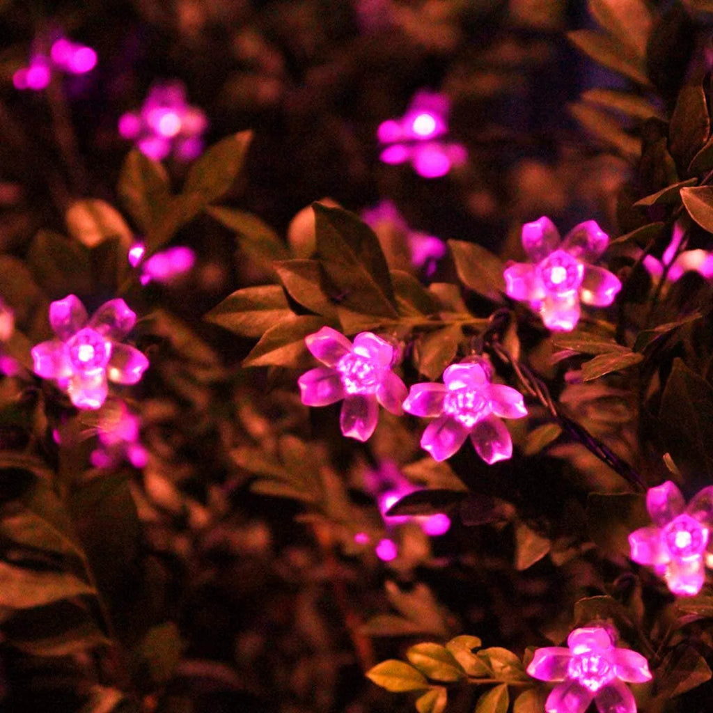 Luces Solares Flor de Cerezo Guirnalda Resistente al Agua Decoración Navideña Exterior