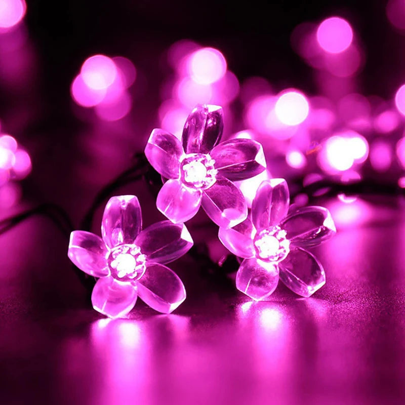 Luces Solares Flor de Cerezo Guirnalda Resistente al Agua Decoración Navideña Exterior