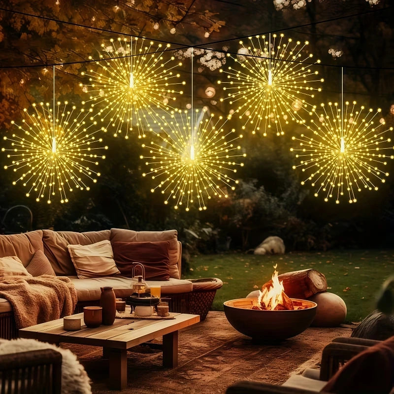 Luces Solares Fuegos Artificiales 240/450 LED 8 Modos para Jardín y Decoración Navideña