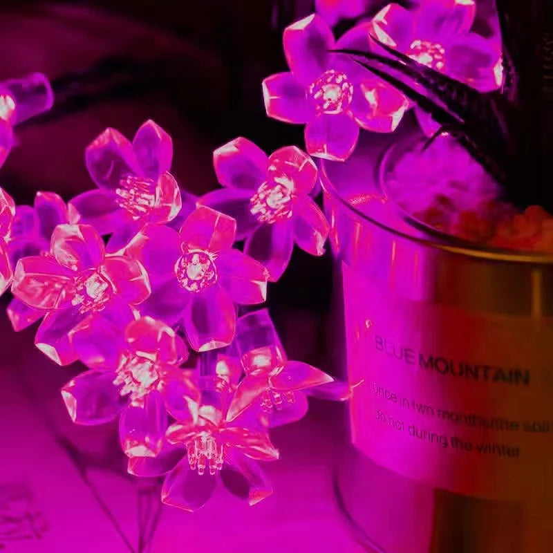 Luces Solares Flor de Cerezo Guirnalda Resistente al Agua Decoración Navideña Exterior