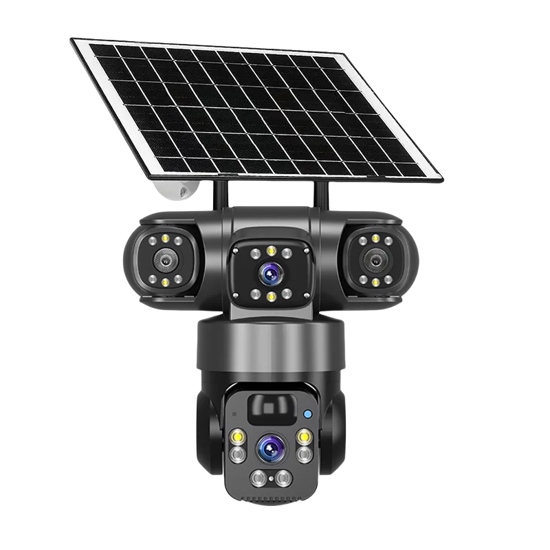 Cámara IP Solar 15MP 8K WiFi Triple Lente con Visión Nocturna y Panel Solar