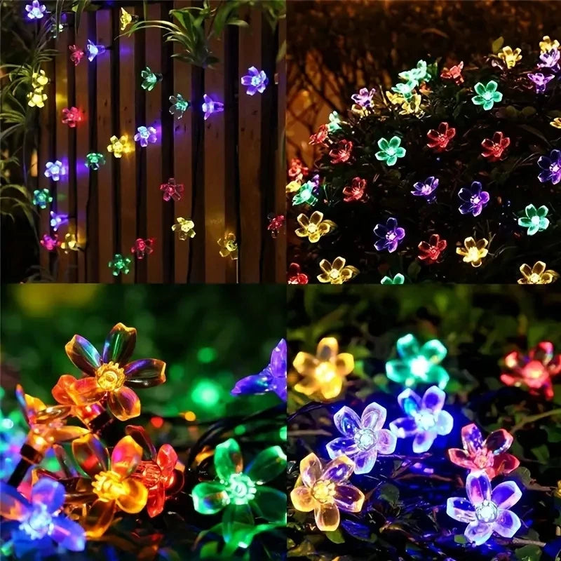 Luces Solares Flor de Cerezo Guirnalda Resistente al Agua Decoración Navideña Exterior