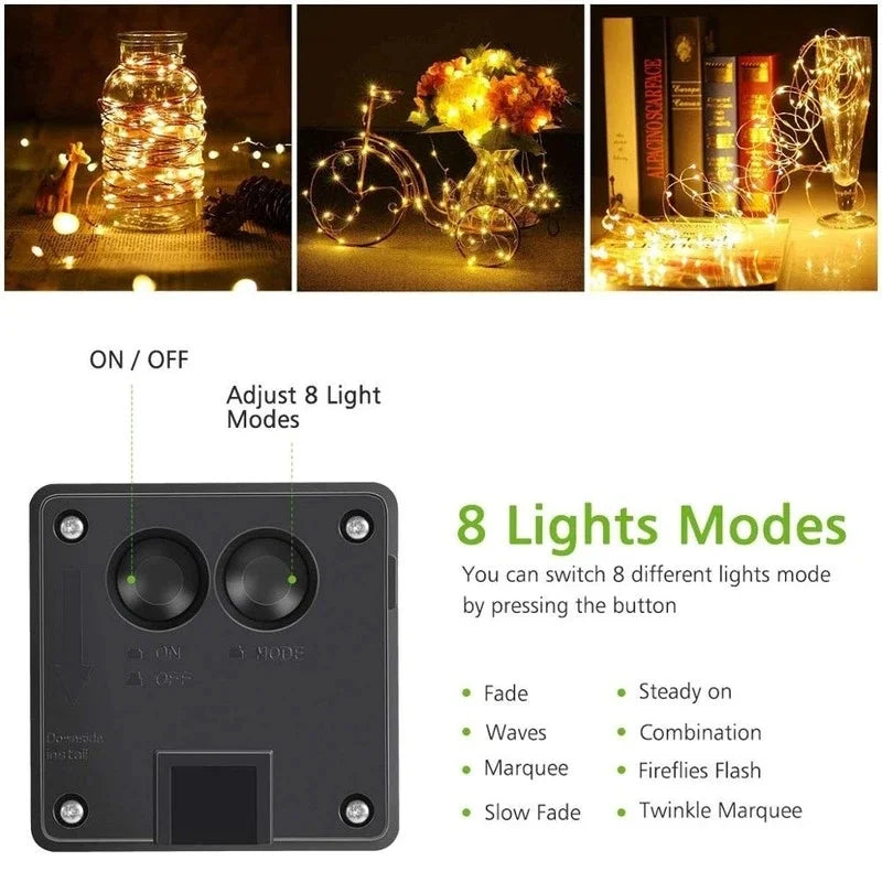 Luces Solares Hadas LED Resistente al Agua para Jardín Árbol Navidad y Terraza 7m/12m/22m/32m