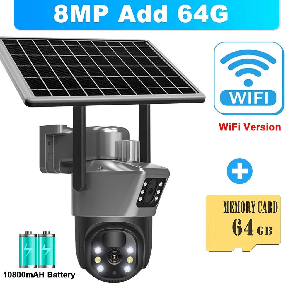 Cámara Solar CCTV 4K WiFi con Doble Lente PTZ para Exterior