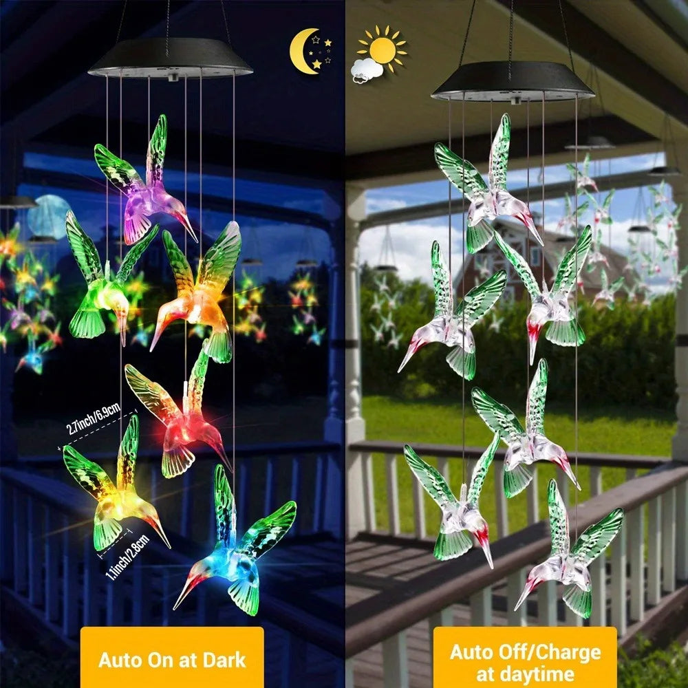 Carillón Solar Colibrí Decoración Exterior Jardín Navidad y Halloween
