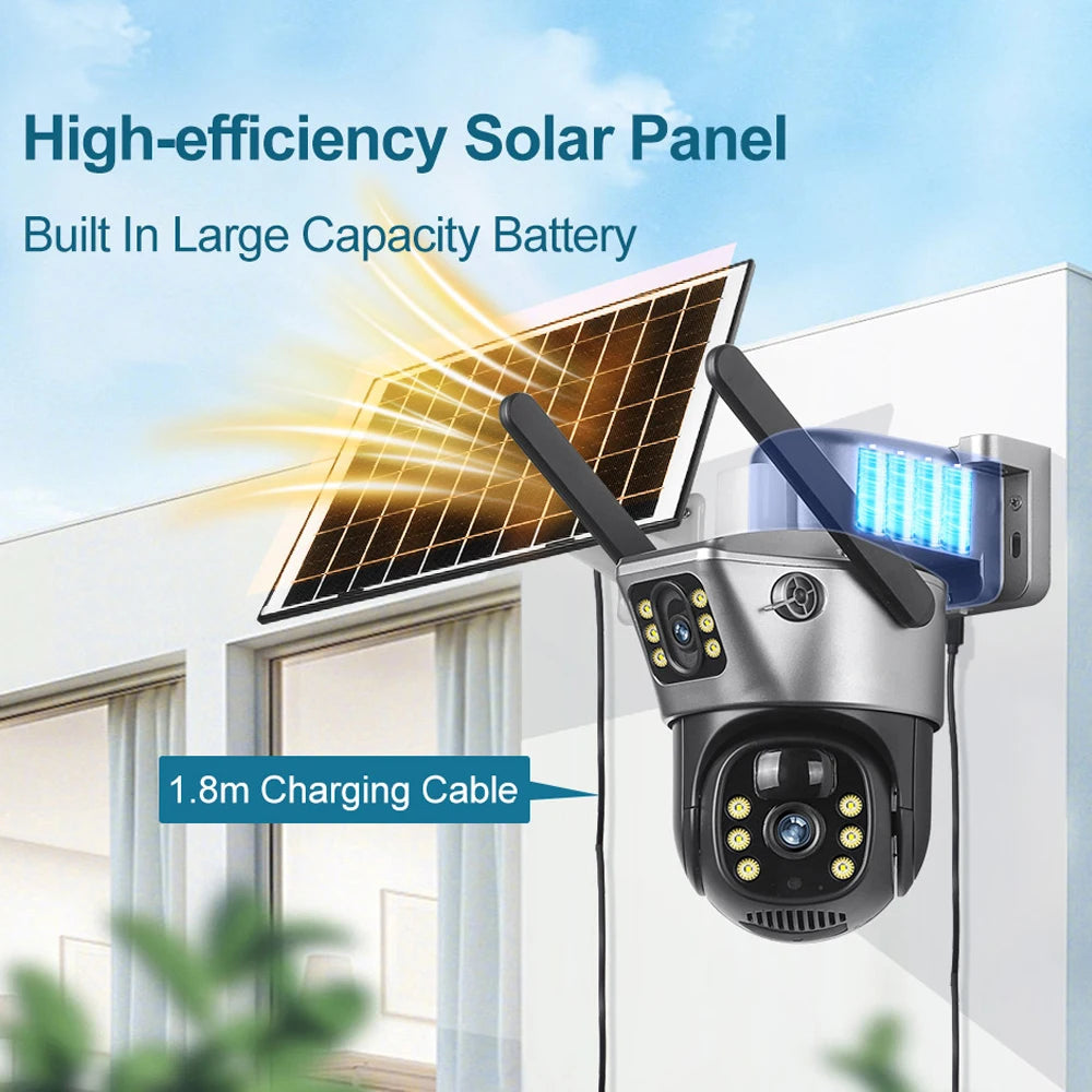 Cámara Solar 4G/WiFi Doble Lente 8MP 4K con Visión Nocturna PIR V380 Pro