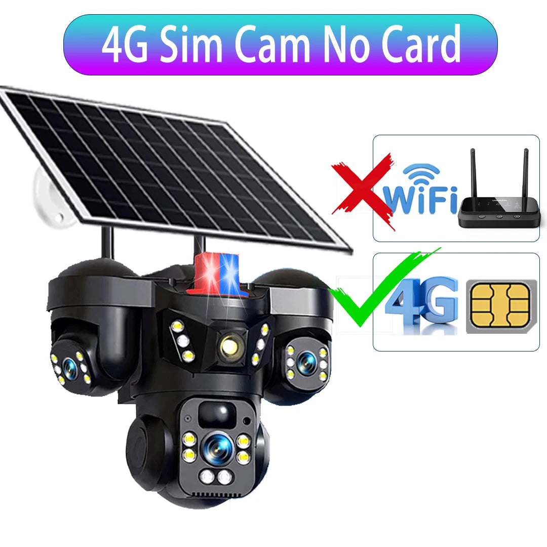 Cámara Solar V380 15MP 4G/WiFi Triple Lente y Triple Pantalla con Zoom 10X