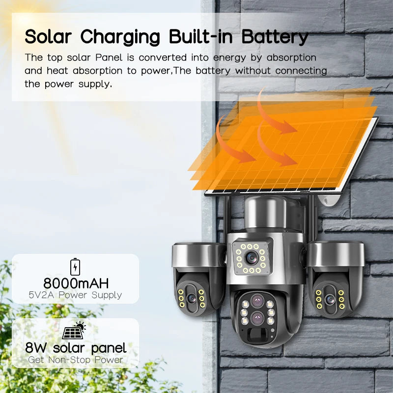 Cámara Solar 20MP 4G/WiFi Triple PTZ 4 Lentes 3 Pantallas Zoom Óptico 10X con Seguimiento