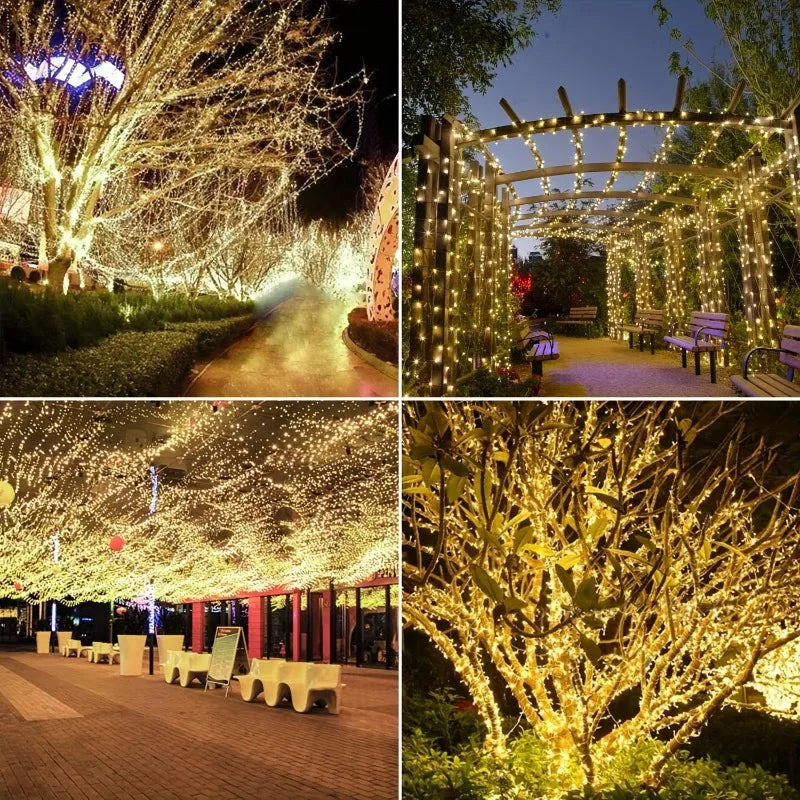 Luces Solares LED 30/100/200/300 IP65 8 Modos para Jardín y Navidad