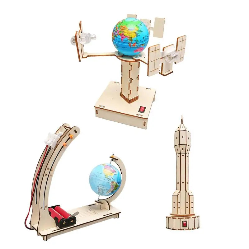 Kit Modelos Científicos Satélite Cohete y Maqueta de Madera para Niños