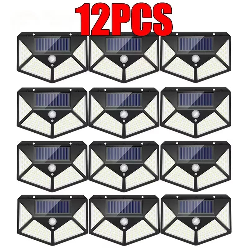 Lámpara Solar de Seguridad para Jardín con 100 LEDs y Sensor PIR