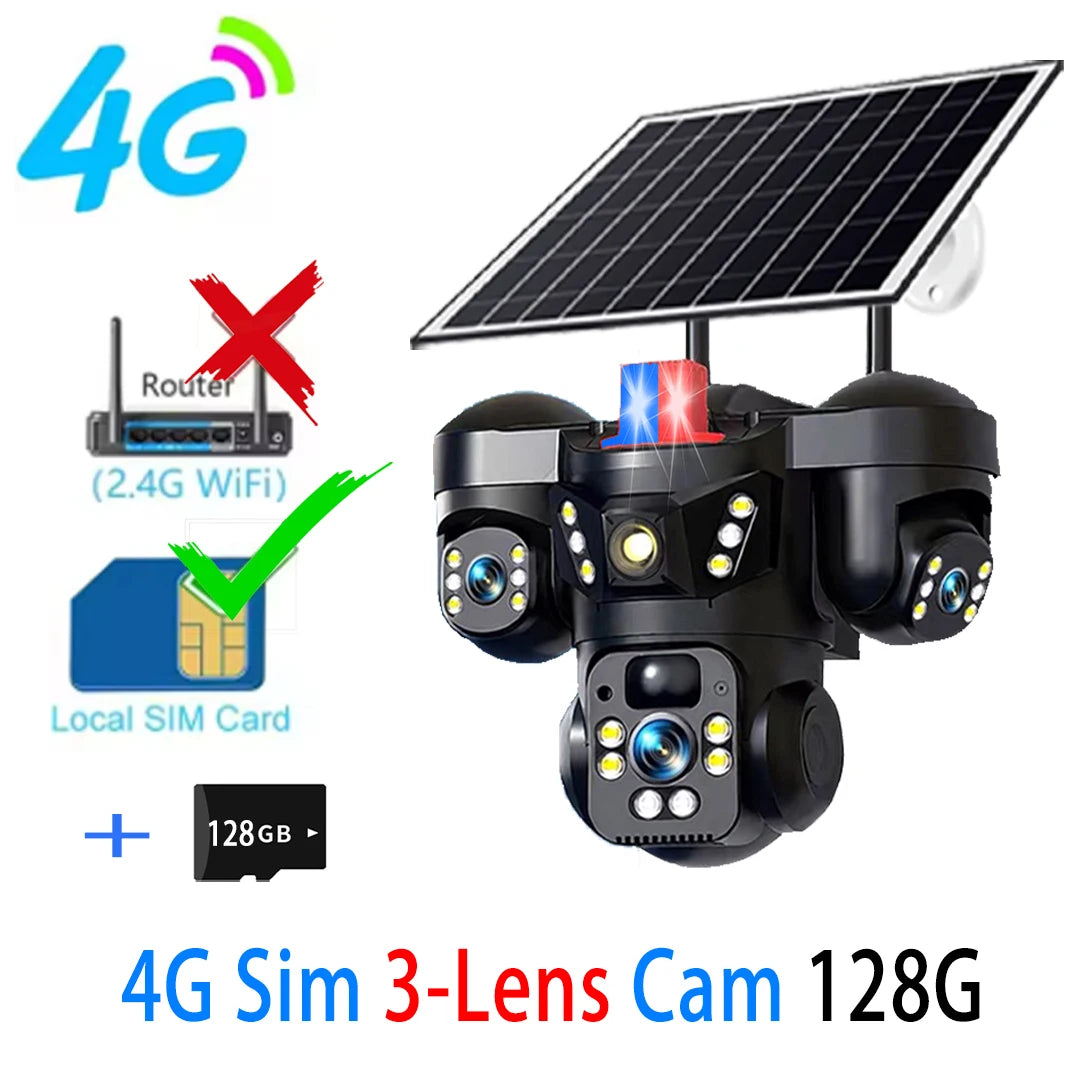 Cámara Solar 15MP 4G/WiFi Triple Lente y Triple Pantalla Zoom 10X V380 Pro