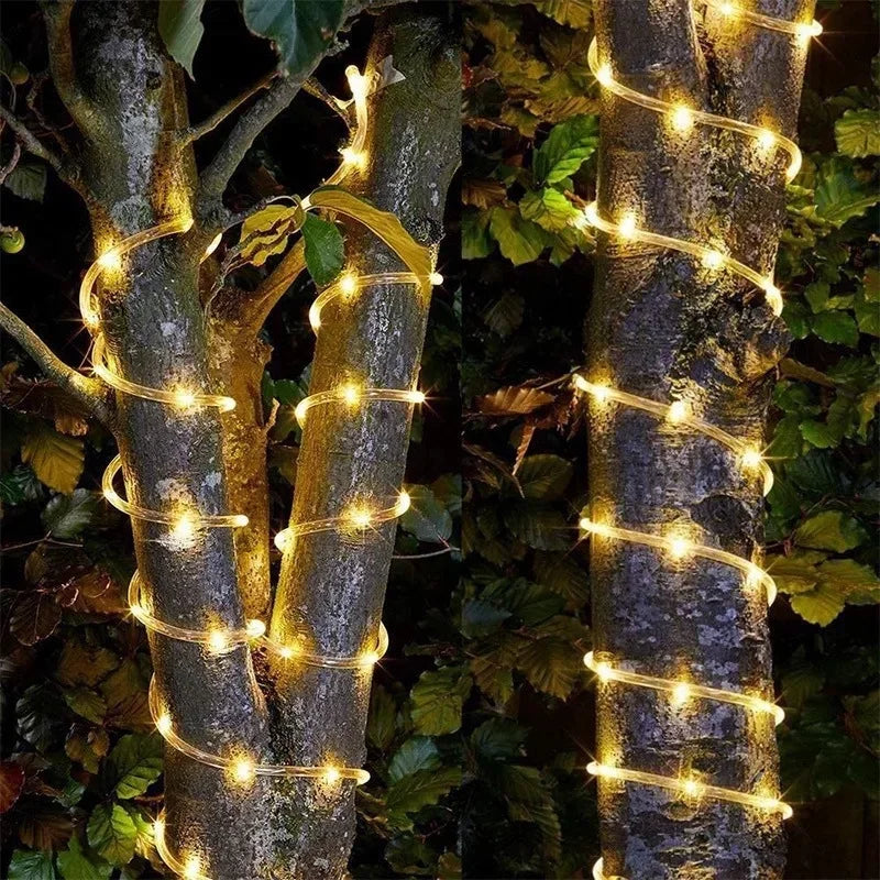 Luces Solares Guirnalda Cuerda Tubo para Jardín Resistente al Agua Decoración Navideña 7m-32m