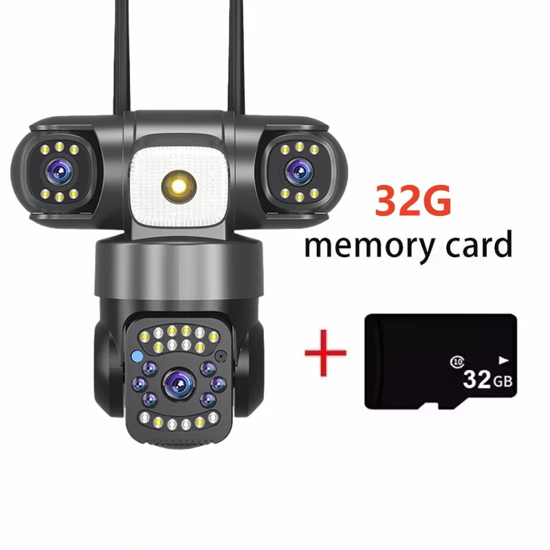 Cámara IP Solar 15MP 8K WiFi Triple Lente con Visión Nocturna y Panel Solar