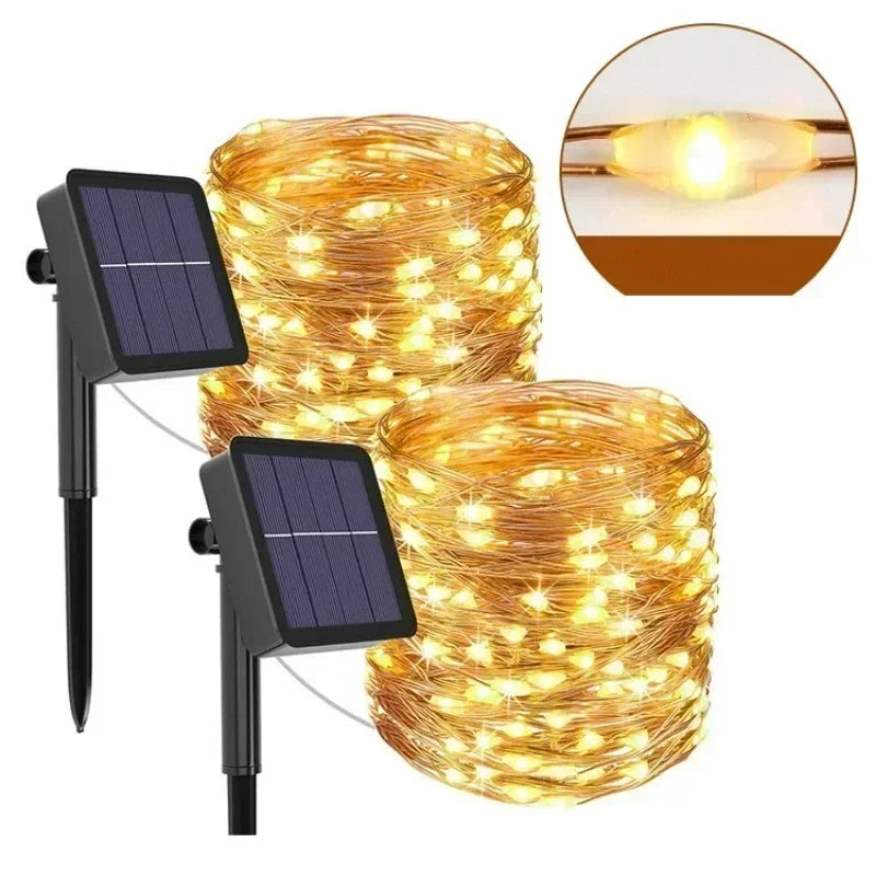 Luces Solares Hadas LED Festoon Resistente al Agua Guirnalda Jardín y Navidad 7m/12m/22m/32m