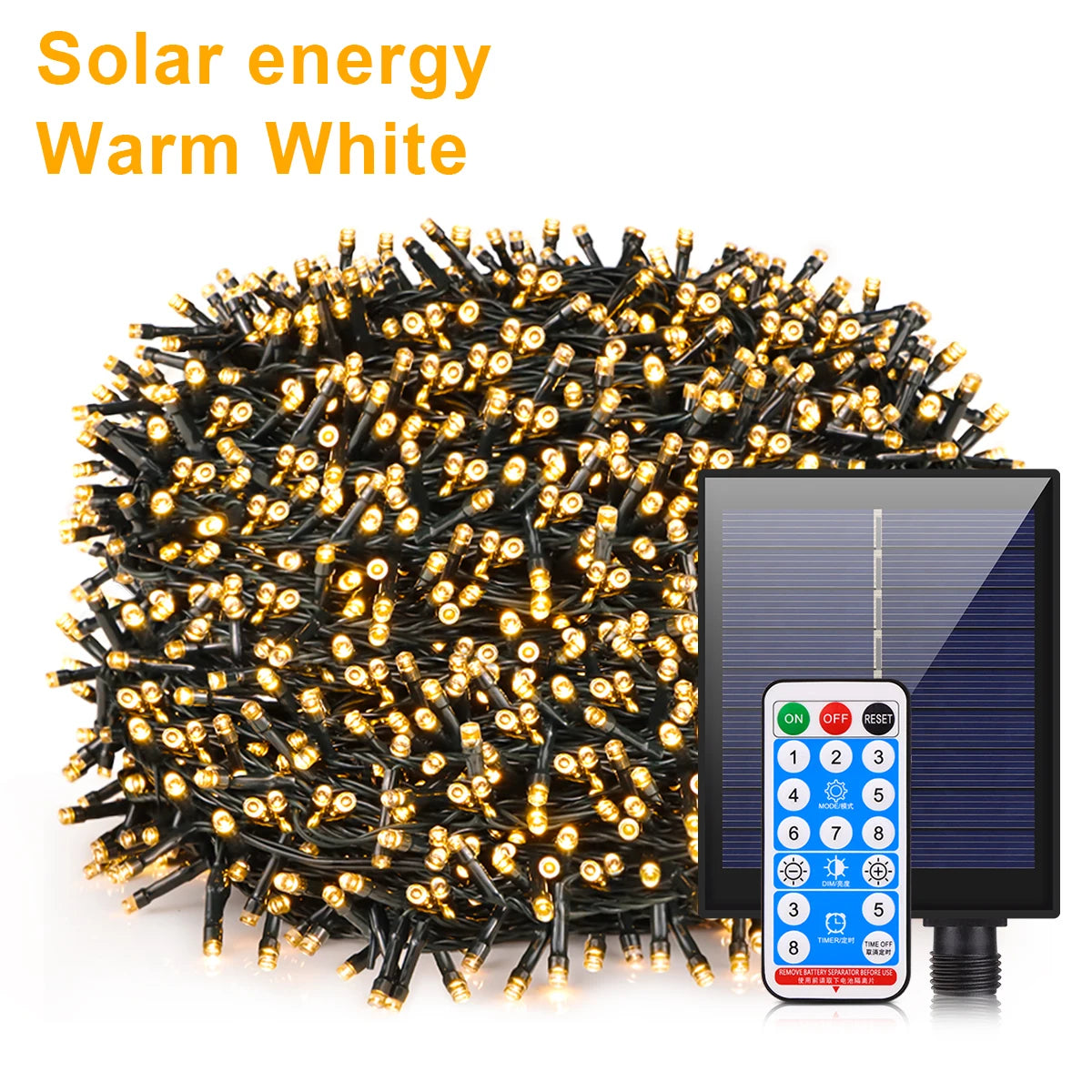 Guirnalda Solar LED Carga Rápida con Control Remoto 10M-100M IP65