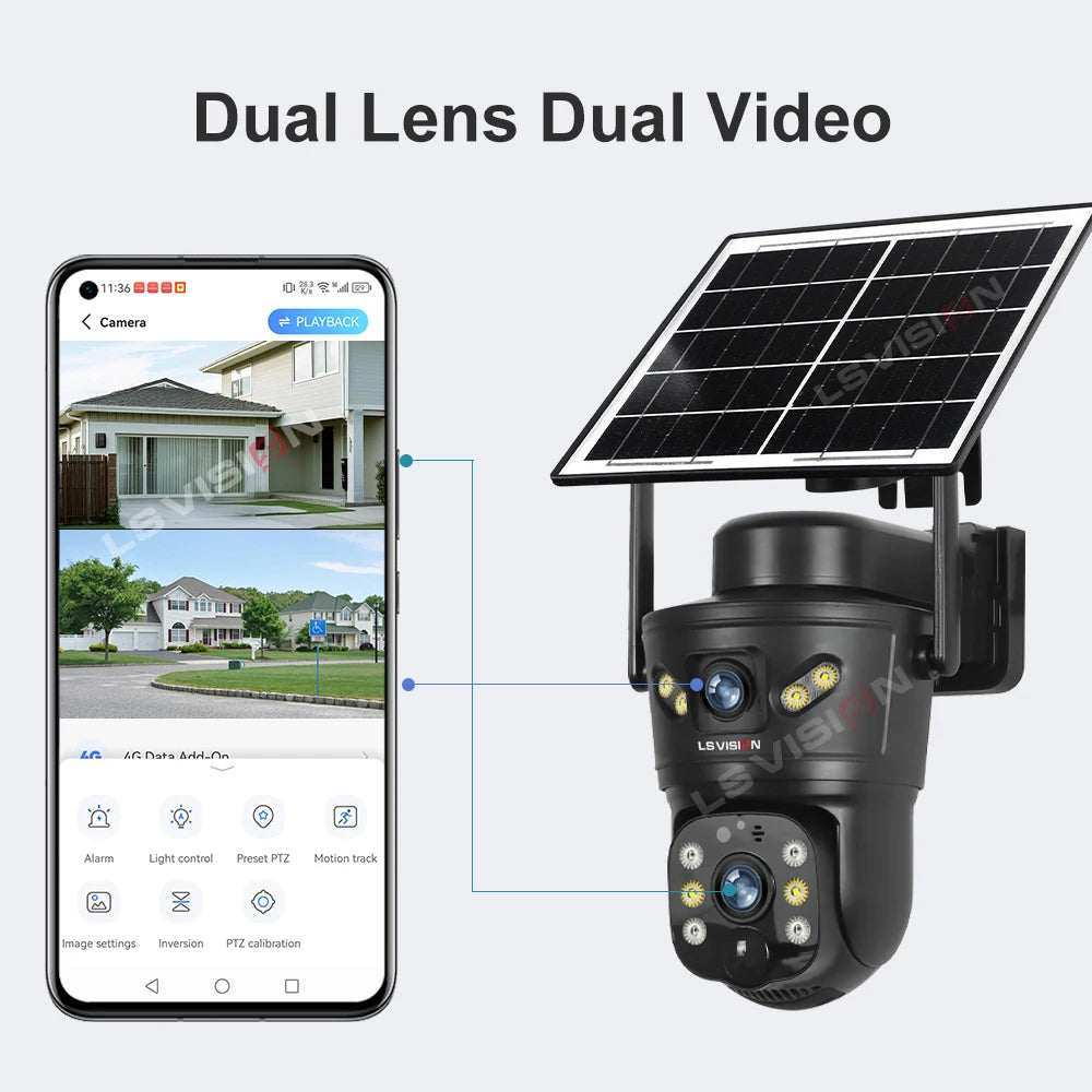 Cámara Solar LS VISION 8MP Doble Lente 4G/WiFi con Visión Nocturna PIR