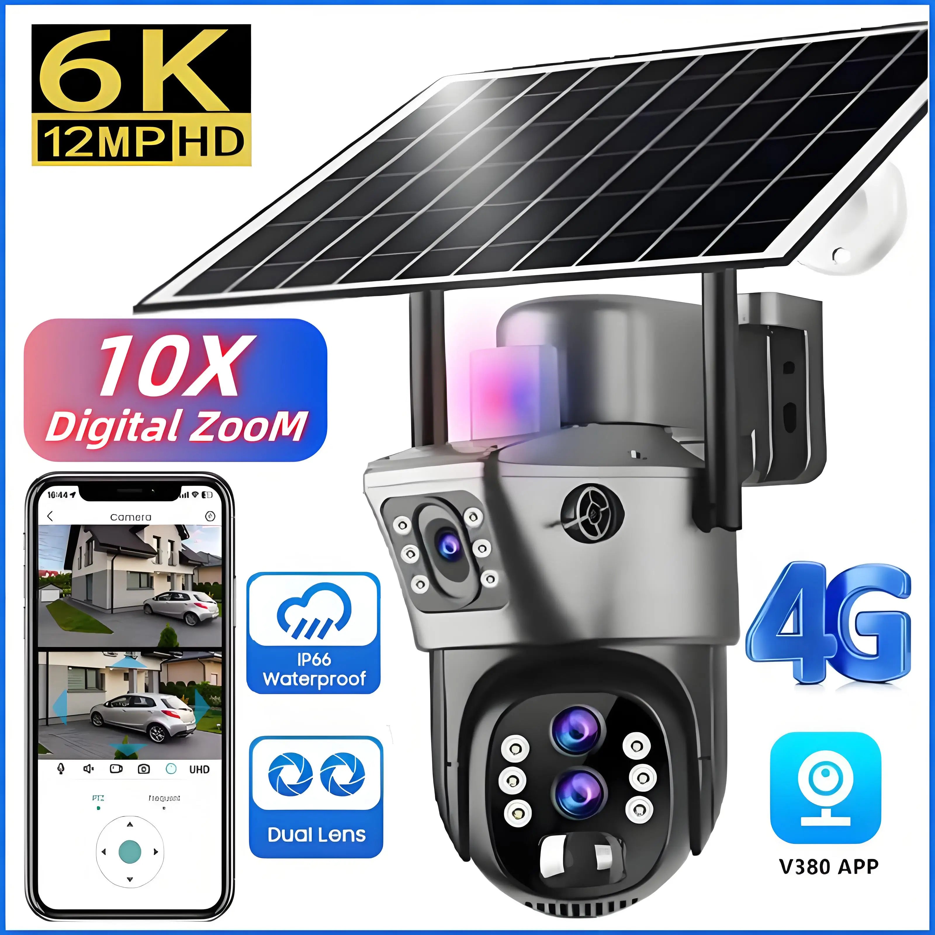 Cámara Solar PTZ 4G SIM 6K 12MP con Zoom 10X y Triple Lente