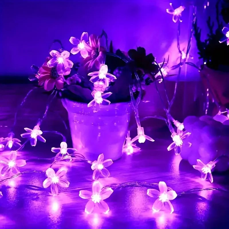 Luces Solares Flor de Cerezo Multicolor Guirnalda Resistente al Agua Decoración Navideña Exterior