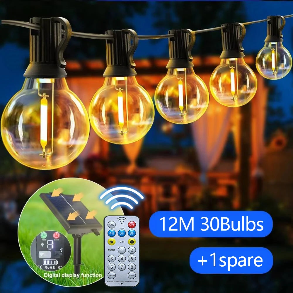 Luces Solares G40 para Patio con Control Remoto Bombillas Irrompibles IP65