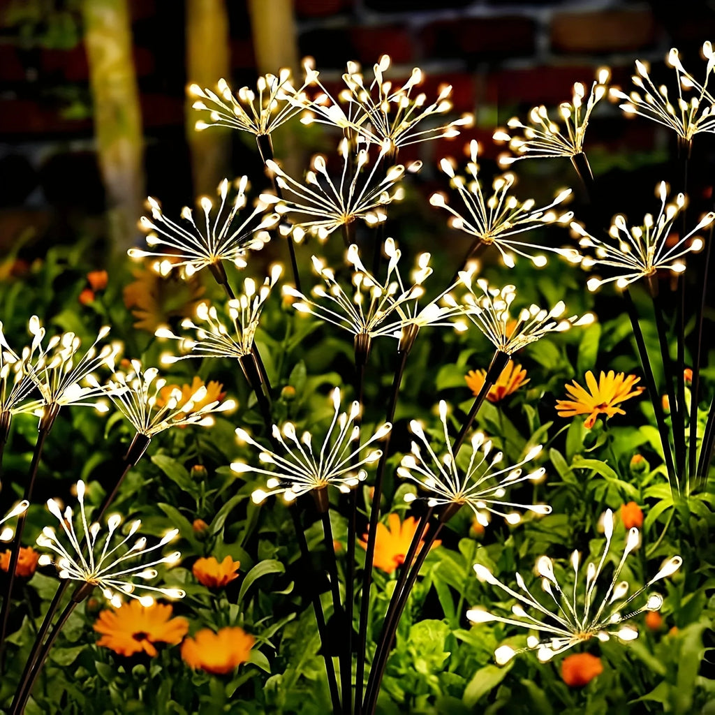 Luz Solar Fuegos Artificiales Blanco Cálido 60 LEDs 2 Modos Decoración Jardín y Navidad