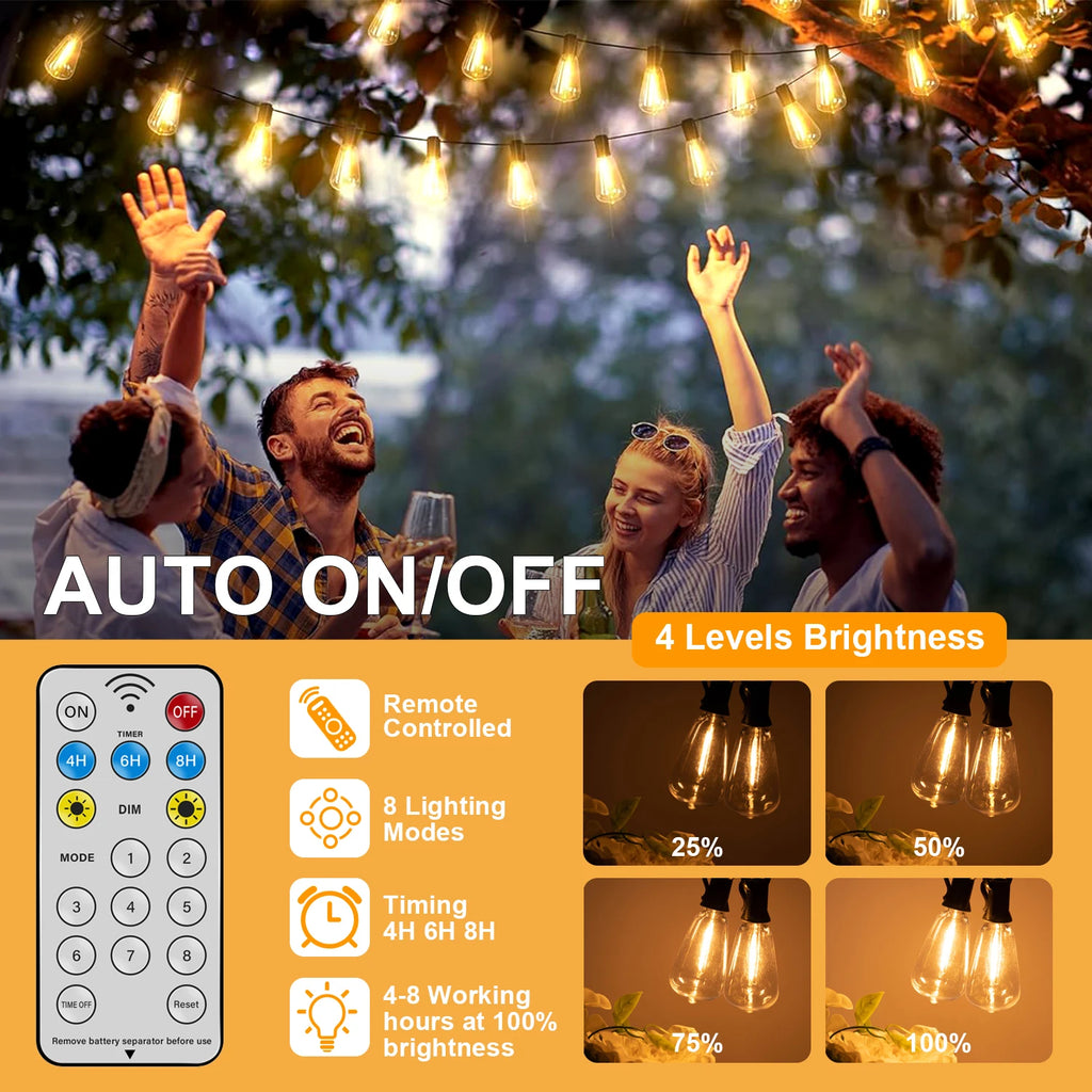 Luces Solares G40 LED para Patio con Control Remoto y 8 Modos