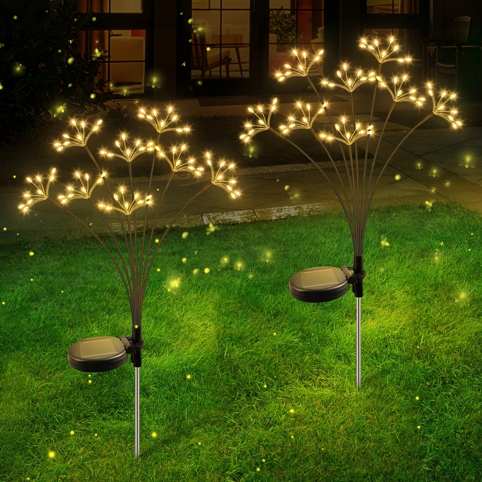 Luz Solar Fuegos Artificiales Blanco Cálido 60 LEDs 2 Modos Decoración Jardín y Navidad