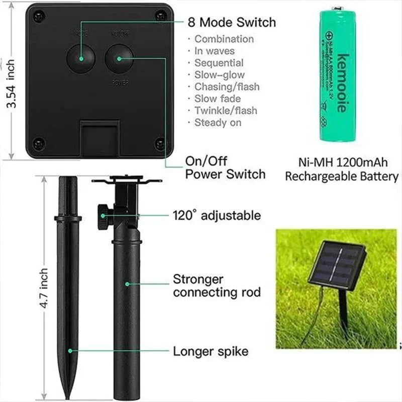 Guirnalda Solar LED para Jardín y Navidad Impermeable 6V