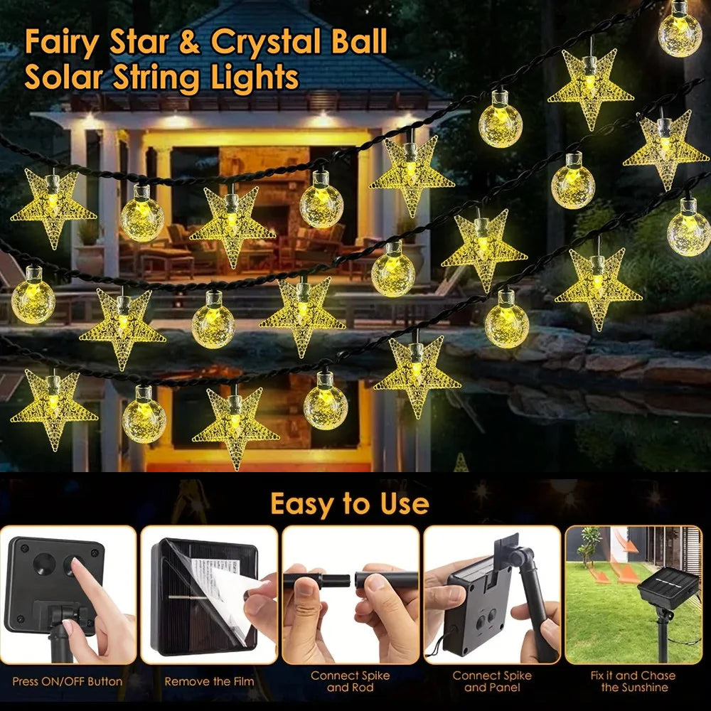 Luces Solares Bolas de Cristal y Estrellas 8 Modos para Halloween y Decoración Navideña
