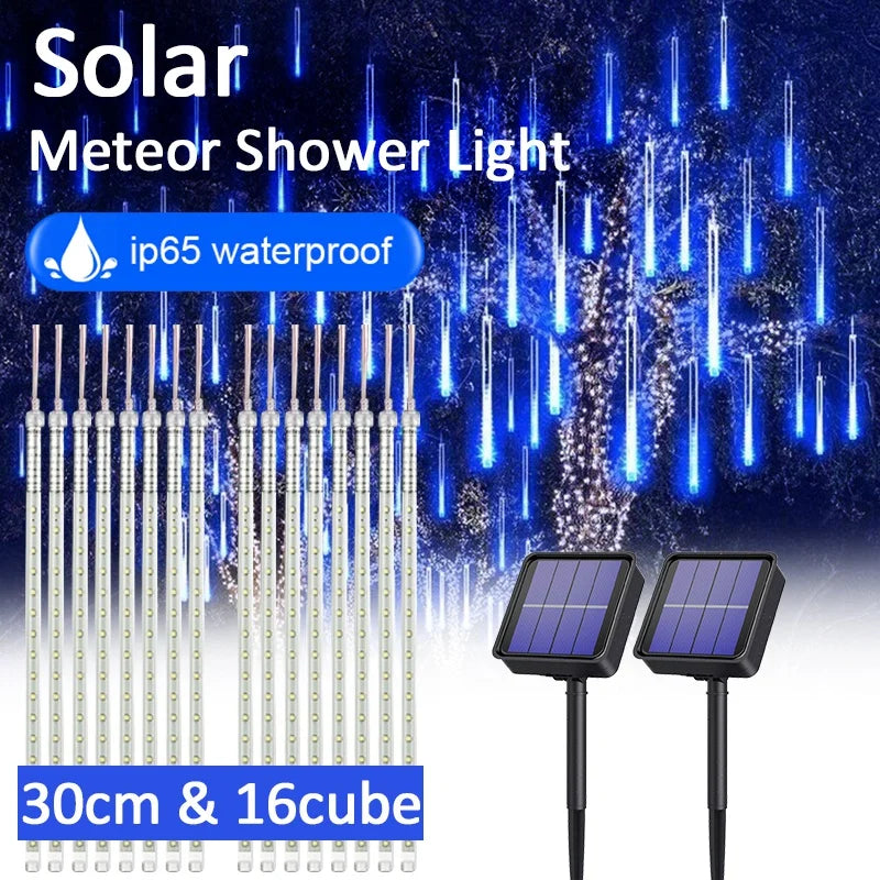 Luces Solares Lluvia de Meteoros 8 Tubos Resistente al Agua Decoración Navideña y Bodas