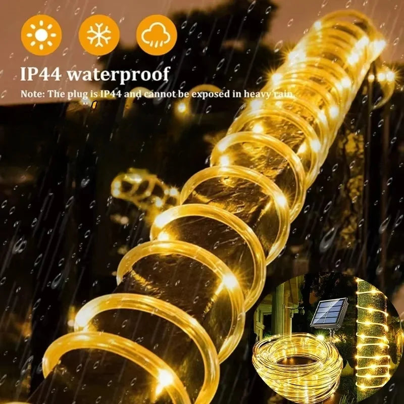 Luces Solares Guirnalda Cuerda Tubo para Jardín Resistente al Agua Decoración Navideña 7m-32m